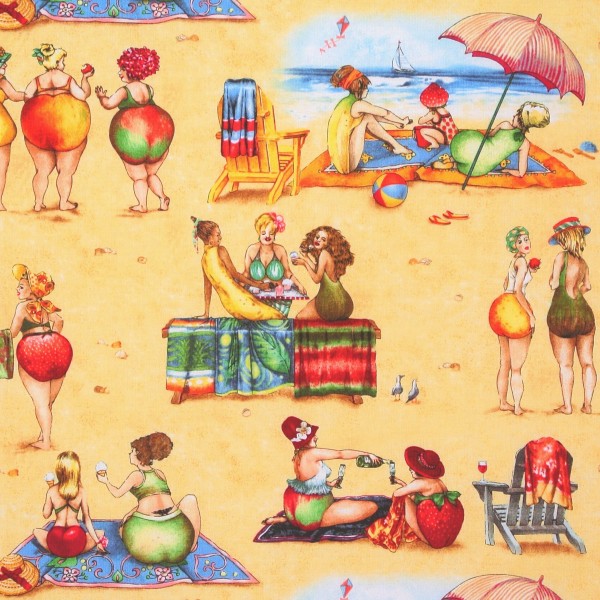 Patchworkstoff Fruit Ladies Frauen Strand Baumwollstoff Webware