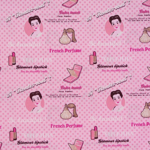 0,80 m Baumwollstoff Frauen Parfüm Kosmetik "Glamour" rosa