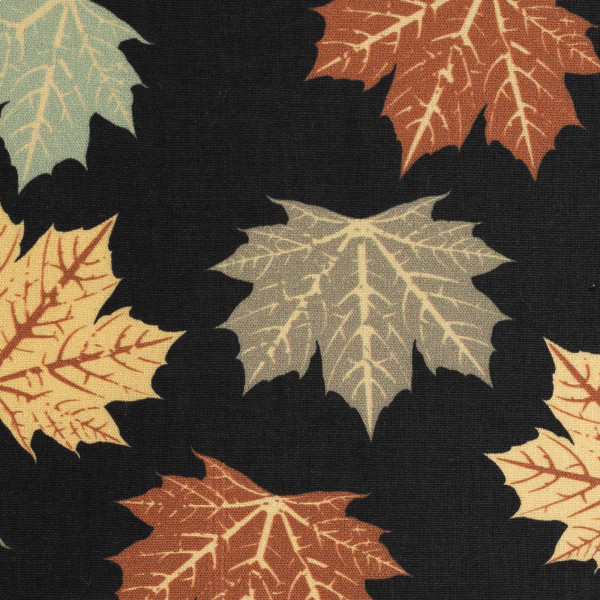 Baumwollstoff Webare "Happy Harvest" bunte Blätter schwarz