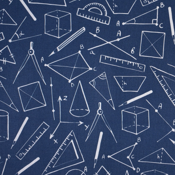 Baumwollstoff Schule Geometrie Webware blau
