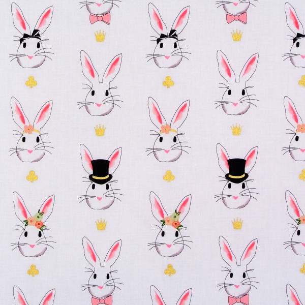 SALE Patchworkstoff Hasen "Wonderland" weiß Baumwolle Webware