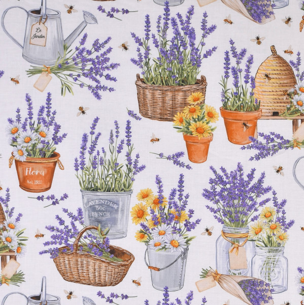 Patchworkstoff Lavendel Körbe Lavender Market Webware