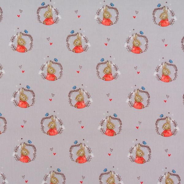 Beatrix Potter Patchworkstoff Hasen Peter Rabbit Flopsy grau Webware