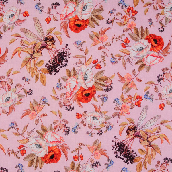 Elfen Flower Fairies "Elderberry" Patchworkstoff rosa