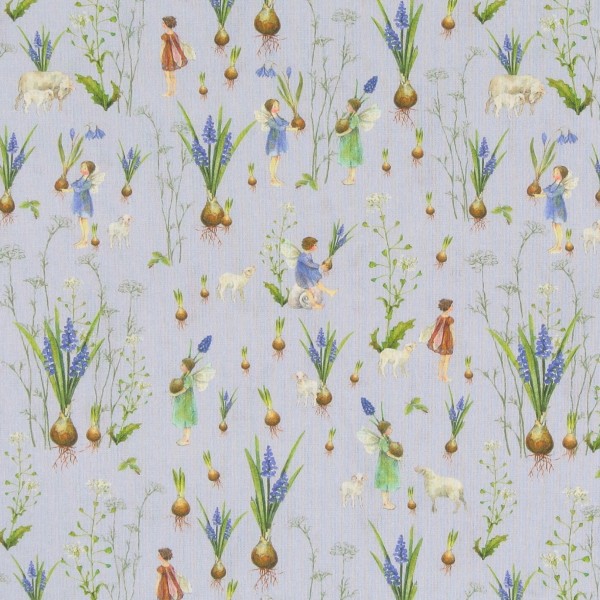 Baumwollstoff Elfen Frühling acufactum hellblau