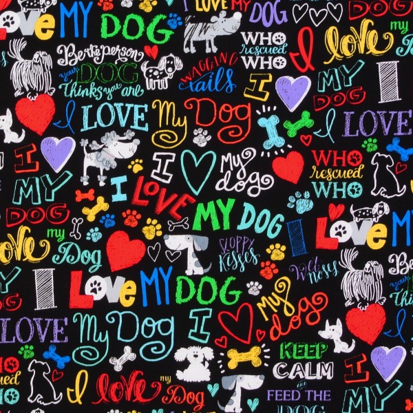 Patchworkstoff Hunde Hundeliebe Schrift