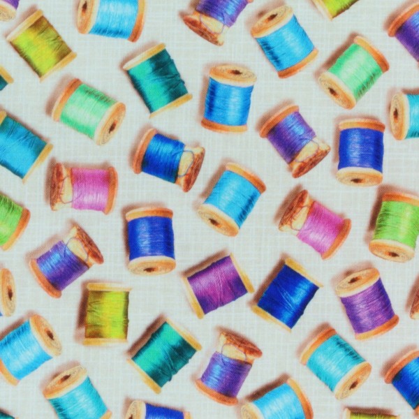 Patchworkstoff Nähen bunte Garnspulen "Sewing Emporium"