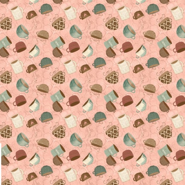 Patchworkstoff Kaffee "But First Coffee" Tassen rosa Webware