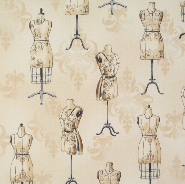 SALE Baumwollstoff Vintage Schneiderpuppen Webware
