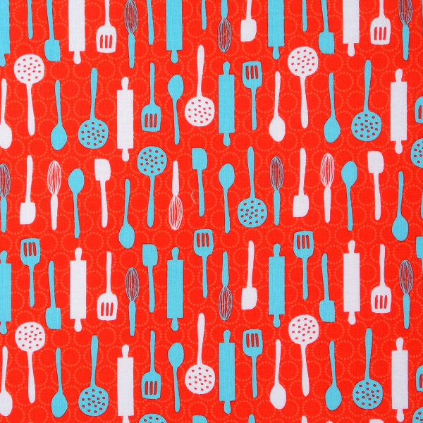SALE Patchworkstoff Retro Table Talk Küchengeräte rot