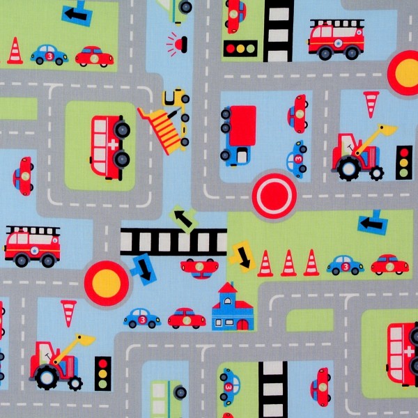 Baumwollstoff Straßen Fahrzeuge 1 m