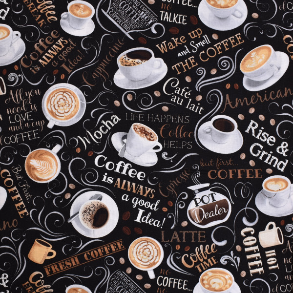 Patchworkstoff Kaffee Sprüche Back to the Grind Webware
