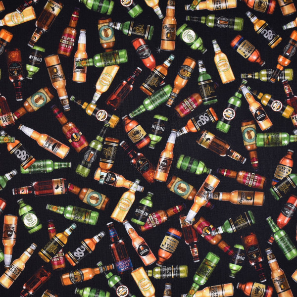 Patchworkstoff Bier Bierflaschen "On tap Beer" Baumwollstoff