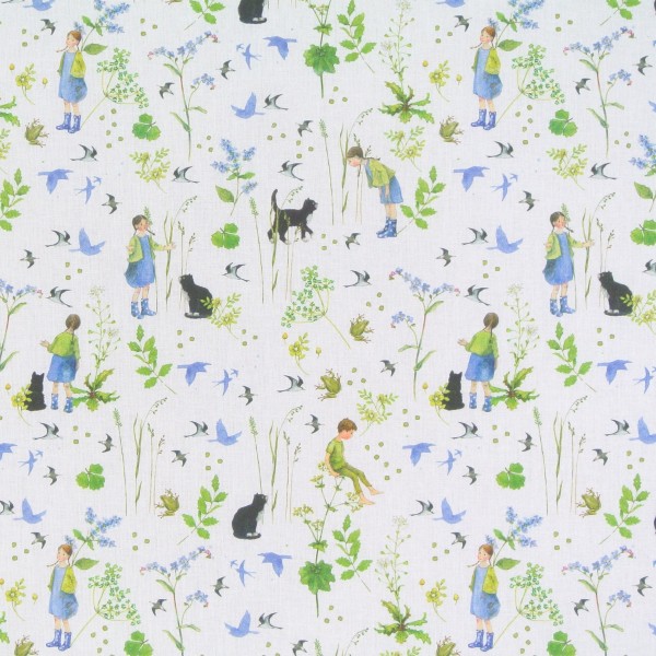 Baumwollstoff acufactum Kinder Katzen Imelda Blumen