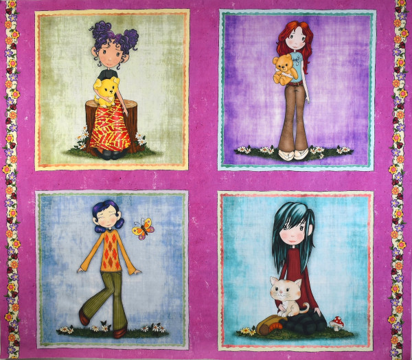 Patchworkstoff Mädchen Garten Panel groß"Garden Girls"