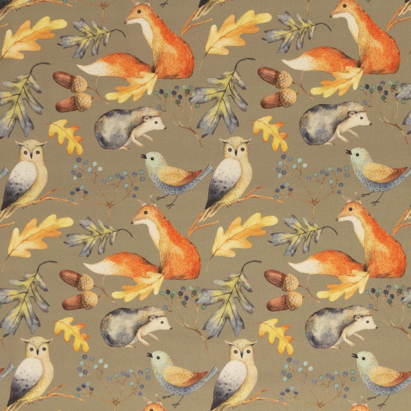 Baumwolle Webware "Happy Harvest" Waldtiere Fuchs schlamm
