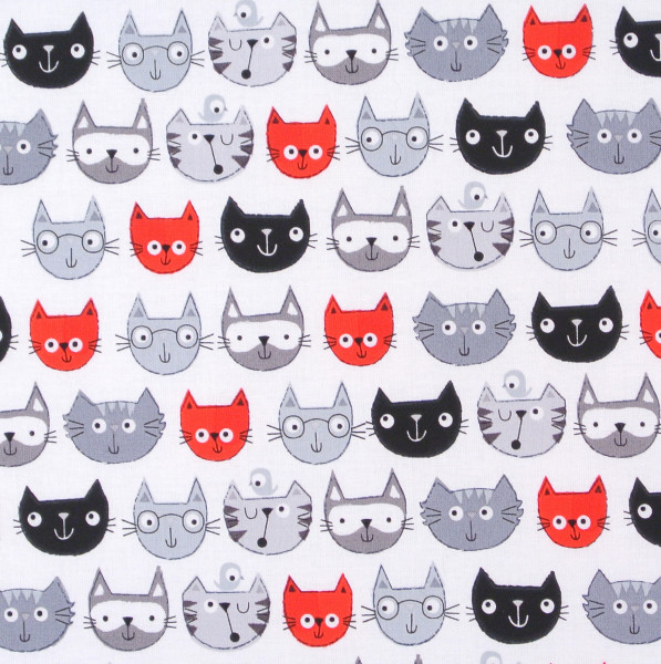 0,50 m Patchworkstoff Katzen Katzengesichter Cat Faces grau