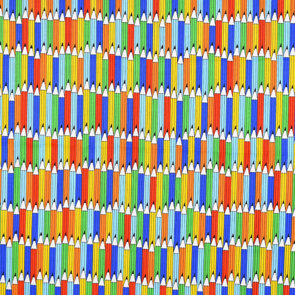Patchworkstoff Schule Büro bunte Stifte Webware