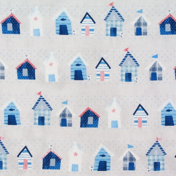 SALE Patchworkstoff Strandhäuser maritim "Seaside" Webware
