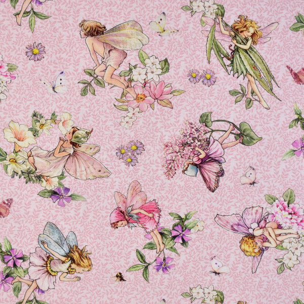 Patchworkstoff Flower Fairies Elfen Dancing rosa