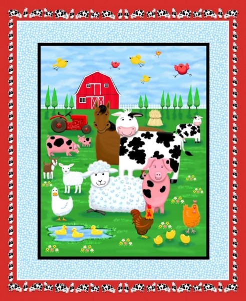 Patchworkstoff Bauernhof Tiere Farm Life Patches Panel