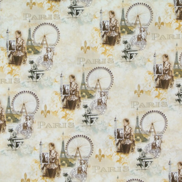 SALE Patchworkstoff Paris Motive Frauen beige Reisen