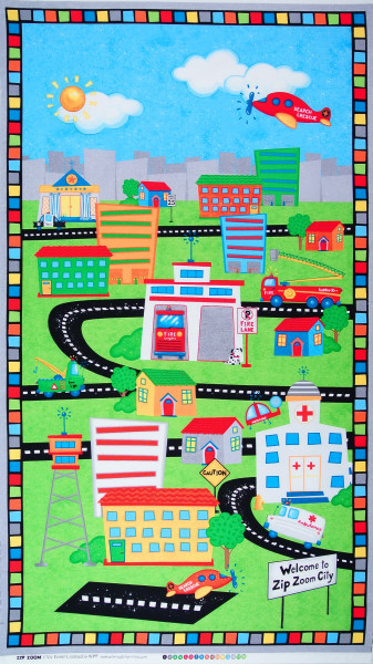 SALE Fahrzeuge Strassen Zip Zoom Patchchworkstoff Panel