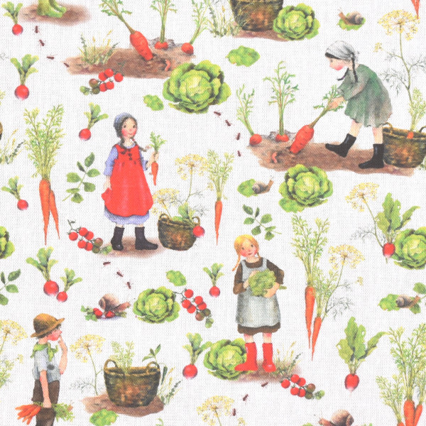 acufactum Baumwollstoff Erntezeit Gemüse Sommer Kinder