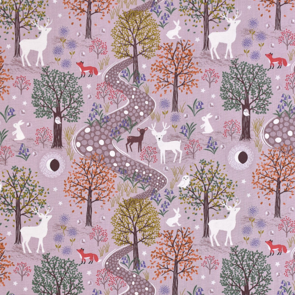 Patchworkstoff Bäume Wege leuchtende Tiere Glow "Nighttime" altrosa