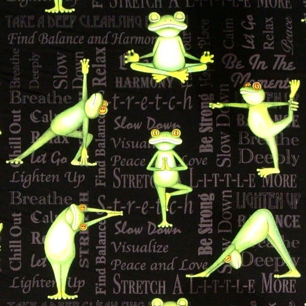 Patchworkstoff Frosch Frösche Yoga "Back in 5 Minutes"