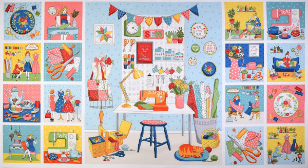 Patchworkstoff Nähen Nähutensilien Nähzimmer "Sewing Room"Panel