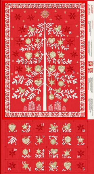 SALE Adventskalender DIY Patchwork Panel "Scandi" rot