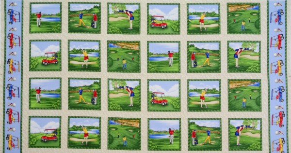 Patchworkstoff Sport Golf Golfer Swing Time Panel