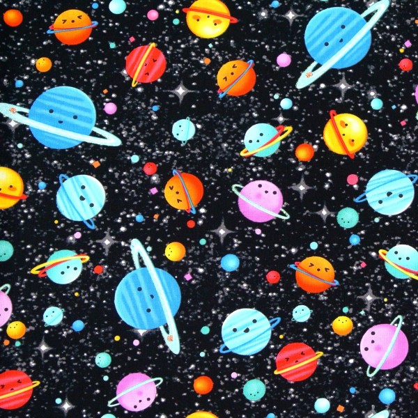 Patchworkstoff Weltraum Planeten"Hula Universe" schwarz