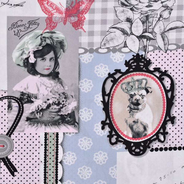 Baumwollstoff Vintage romantische Motive Mops Ballerina