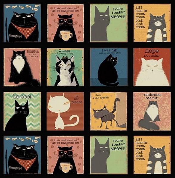Patchworkstoff Katzen Katzensprüche Snarky Cats Panel
