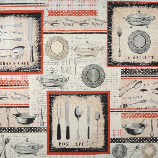 Patchworkstoff Küche Geschirr "Bon Appetit" Panel Webware
