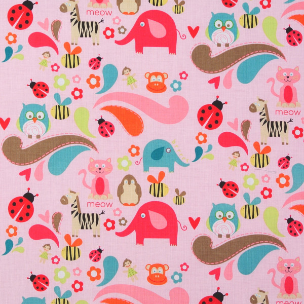 SALE Patchworkstoff Kinder wilde Tiere "Alphabet Soup" rosa