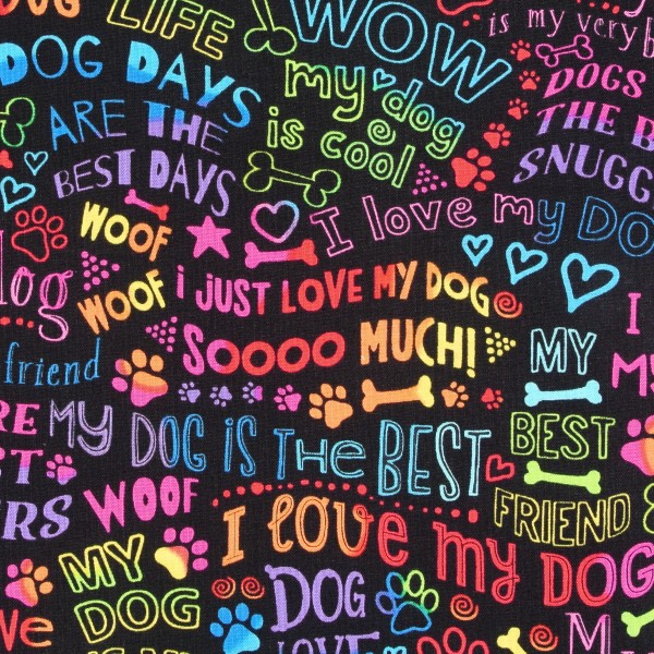 Patchworkstoff I love my Dog Hunde Regenbogen Webware