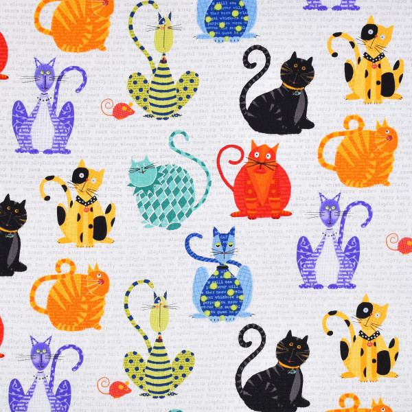 Patchworkstoff Katzen Katzenstoff Feeline Good weiß Webware