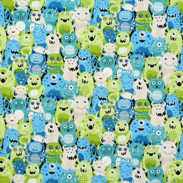 Patchworkstoff Monster Aliens Outer Space blau-grün