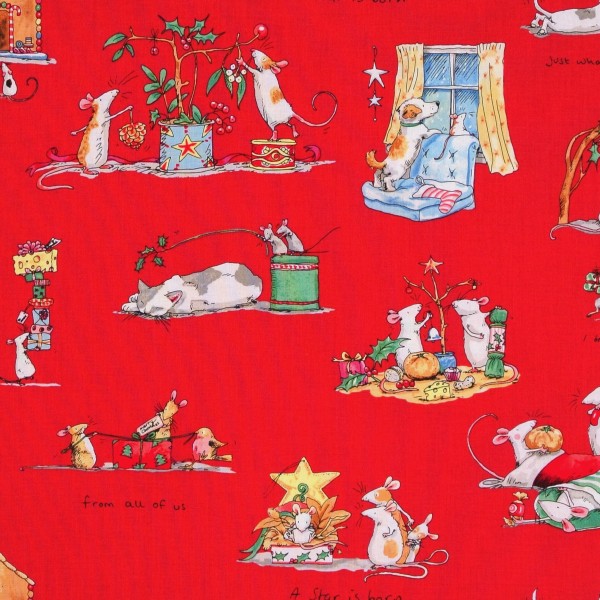 Patchworkstoff Weihnachten Mäuse "Wanted" Webware rot
