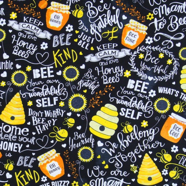 Patchworkstoff Bienen Sprüche "Busy Bees" Webware