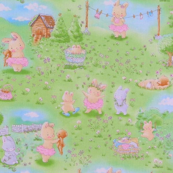 Patchworkstoff Hasen Häschen Frühling Wiese "Bunnies" Webware