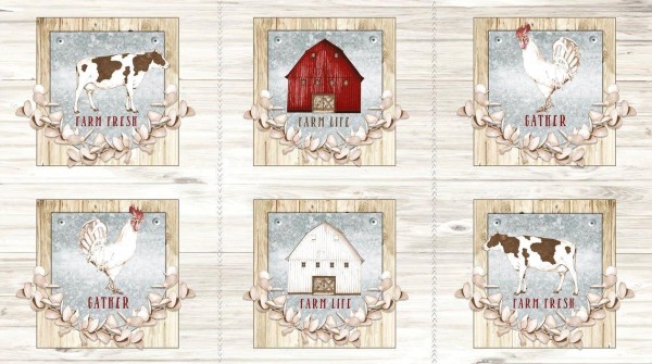 Patchworkstoff Farm Life Tiere Bauernhof Panel