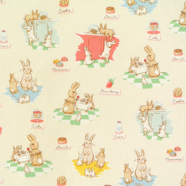 Patchworkstoff Hasen Frühling "Bunnies and Cream" hellgelb Webware
