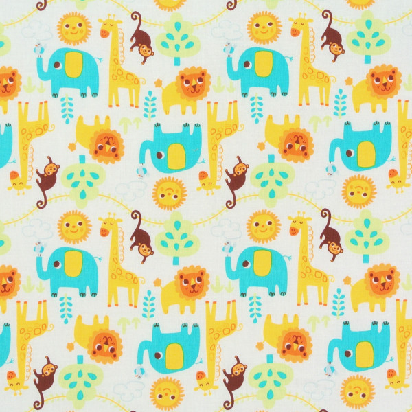 SALE Patchworkstoff Kinder wilde Tiere "Happy Jungle" weiß