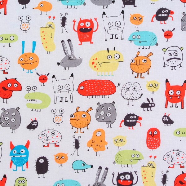 SALE Patchworkstoff Monster Kinder I want a Monster weiß