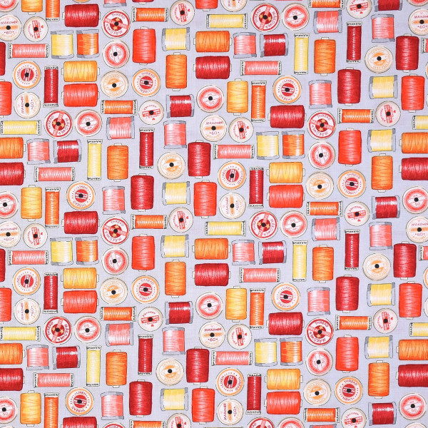 Patchworkstoff Nähen Nähutensilien "Sewing Room"Garnrollen rot