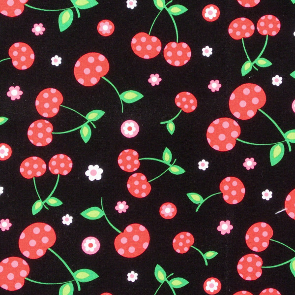 Patchworkstoff Kirschen auf Schwarz "Picnic Party" Webware